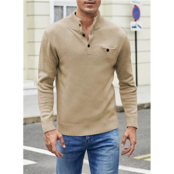 Men's Pullover Sweaters Long Sleeve Knitted Button Turtleneck NWT - Picture 2 of 5